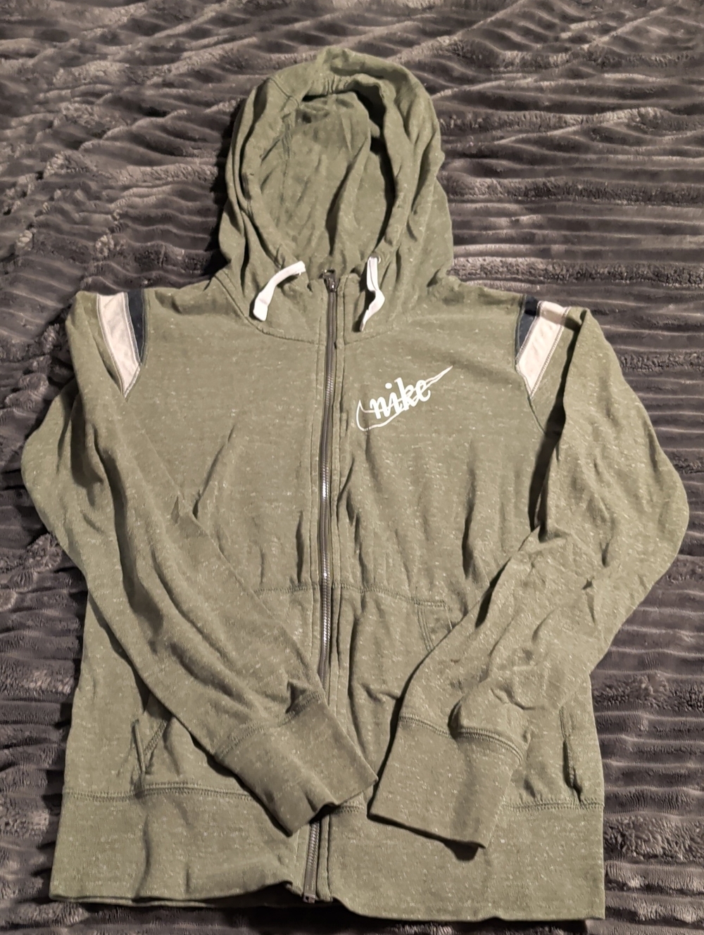 Nike Olive Green Zip Hoodie with White Script